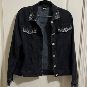 Womens Lady Noiz black Jean Jacket XL with rhinestones